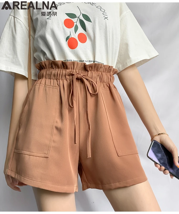 

Beach Style shorts women Chiffon high waist sexy harajuku wide legs street black Overalls woman shorts 2020 summer short mujer