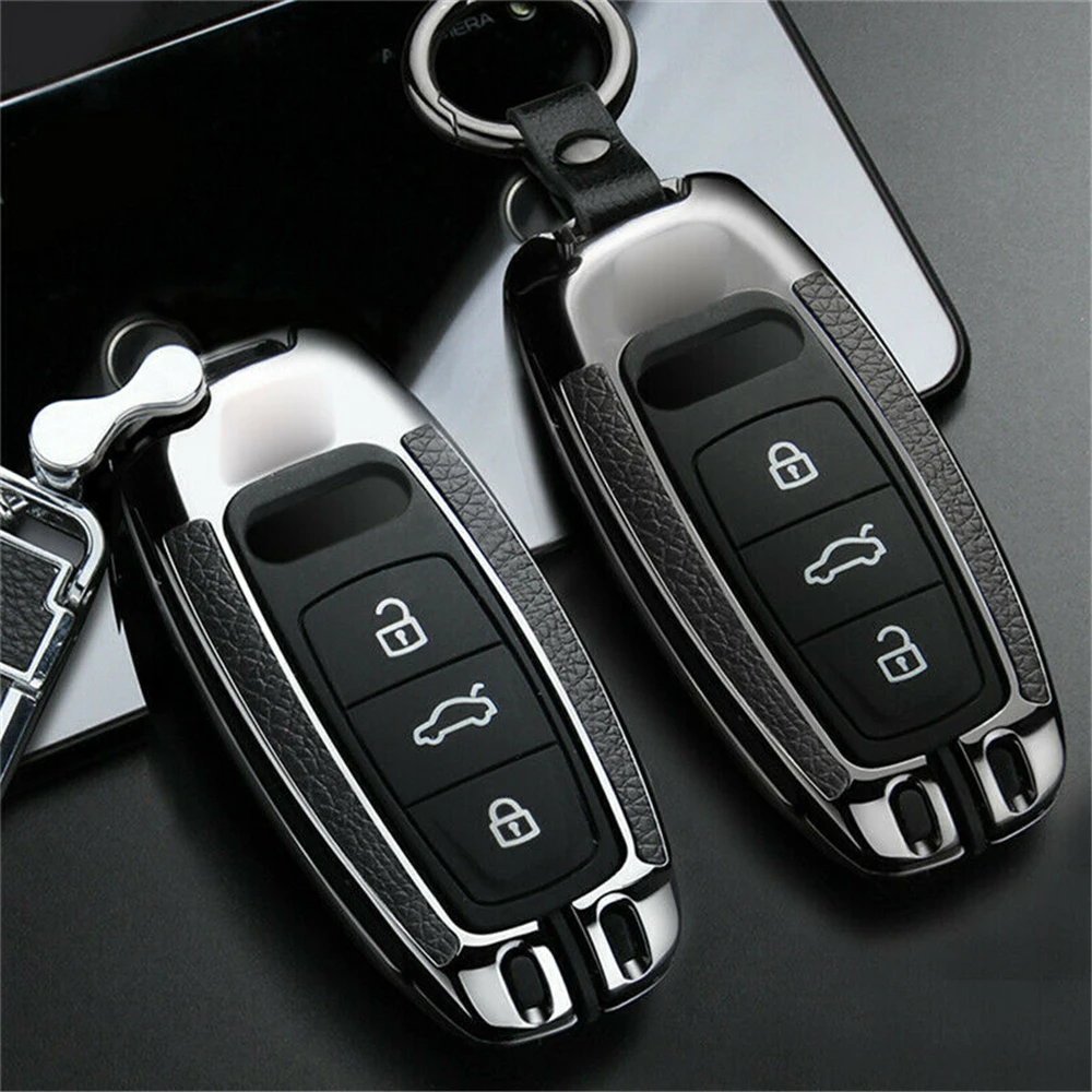 

Zinc Alloy + Leather Remote Start Car Key Case Cover Auto Accessories Protector Holder For Audi A6L A7 A8 A8L E-tron Q8 C8 19-20