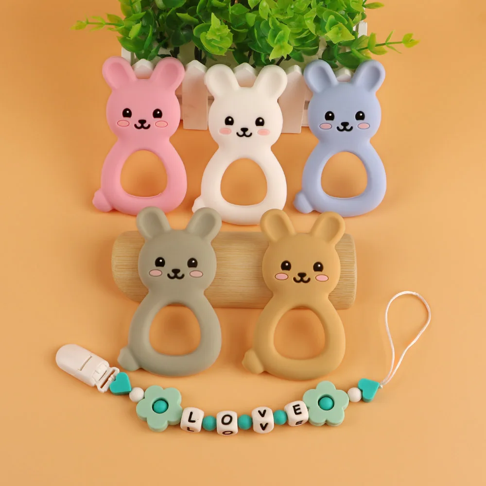 

Kovict 5/10pcs Baby Silicone Teether Rabbit Cartoon Animals Food Grade Silicone DIY Pacifier Necklace Accessories Chewable Toys