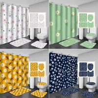 180x180cm Small Fresh Print Shower Curtains Beautiful Flowers Bathroom Curtain Set Toilet Cover Bath Mat Non-slip Carpet
