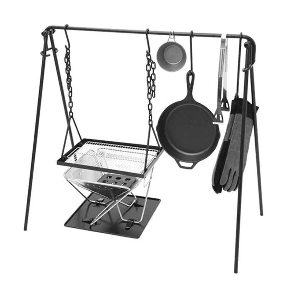 

Outdoor Camping Hanging Rack Stainless steel Adjustable BBQ Grilling Tripod Campfire Pot Stand Hanging Hooks for Hiking Picnic