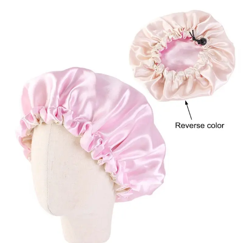 

Free Shipping Kids Double Layer Satin Bonnet Adjustable Sleep Night Cap Turban Hat Chemo Cap