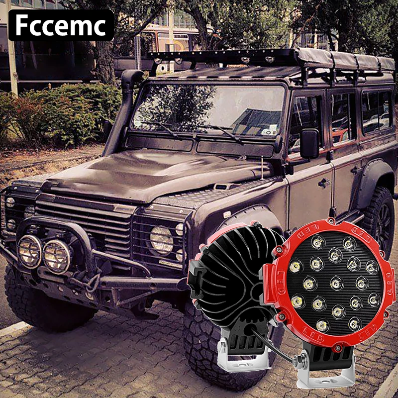 

7INCH Flood LED Driving Headlights Road Fog For Highlander 12v 24v 51W Portable Spotlights Square Lamp Atv Work Light High/Low