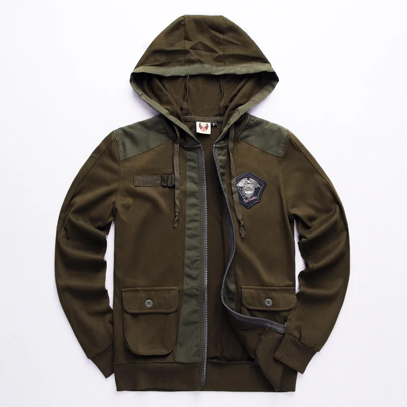 Женский хлопковый свитшот в стиле милитари с капюшоном на молнии