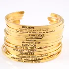 Золото Цвет Нержавеющаясталь с гравировкой положительный вдохновляющие цитаты ручной отпечаток бар манжеты браслет с мантрой браслет для Для мужчин и Для женщин Для мужчин