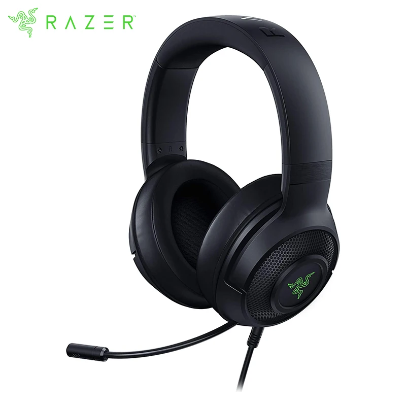 

Ультралегкая игровая гарнитура Razer Kraken X с USB и объемным звуком 7,1, легкая Рамка, подсветка с зеленым логотипом, встроенное управление