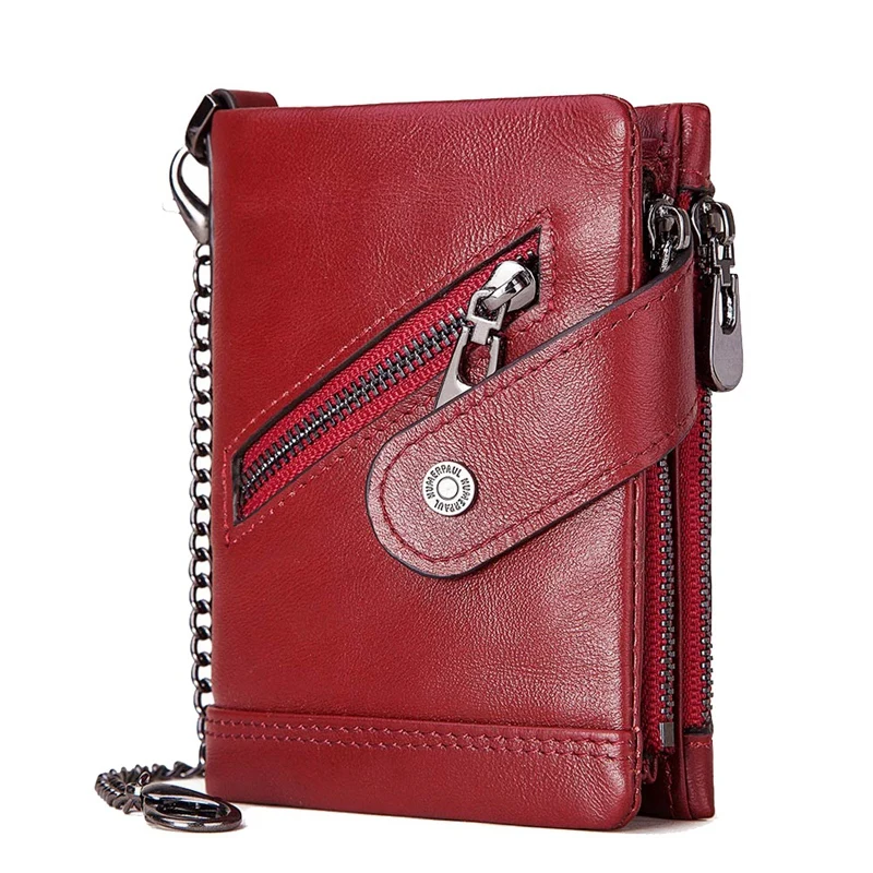 

HUMERPAUL Leather Men's Wallet RFID Antimagnetic Coin Purse Short Buckle Card Clip Chain Male Premium Wallet