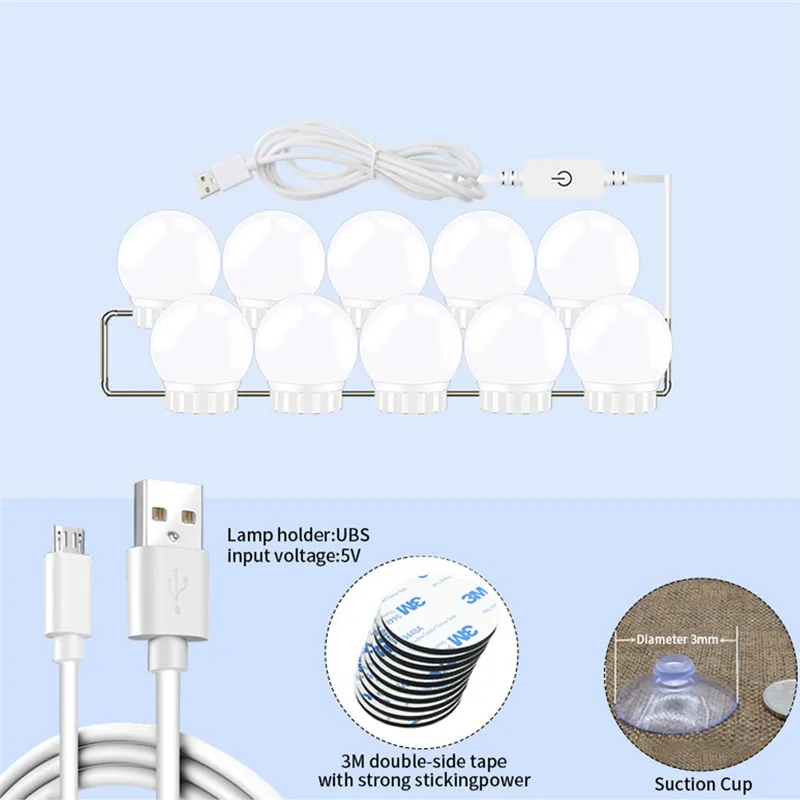 Голливудский стиль led-подсветка маленького зеркала лампы комплект USB/EU/US зарядный стол настольный косметический свет с регулируемой яркостью макияж свет