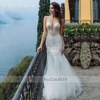 Louis Novias Mermaid Wedding Dresses High Quality Graceful Sexy Invisible Neckline Sleeveless Button Wedding Dress Turkey