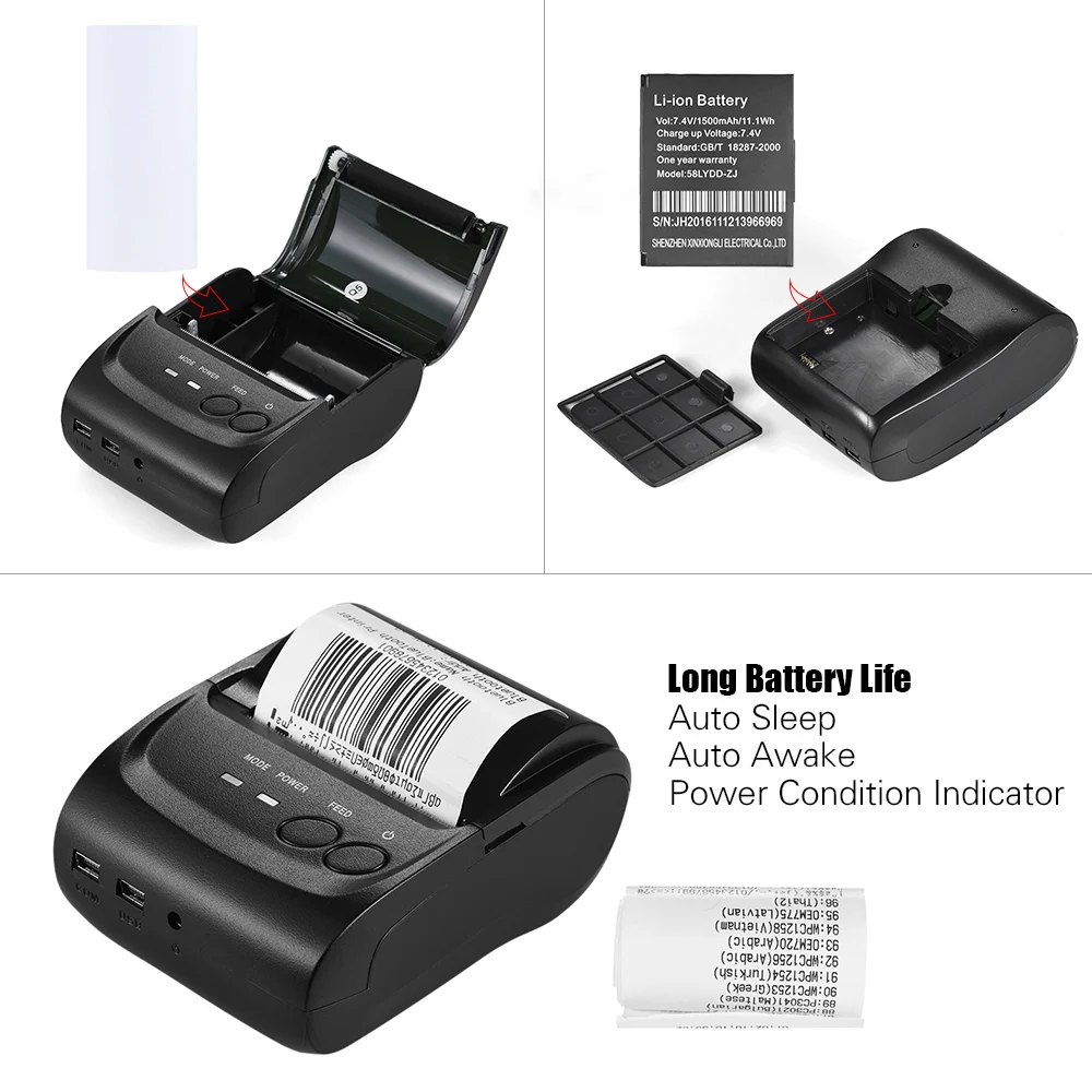 POS 5802LN портативный мини 58 мм 1 до 8 беспроводной USB термопринтер для чеков билетов