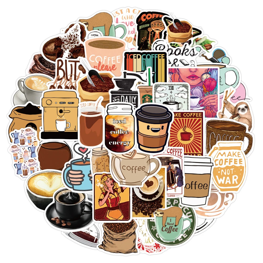103050pcs cute coffee cartoon graffiti stickers aesthetics laptop guitar luggage phone waterproof anime sticker decal kid toy free global shipping