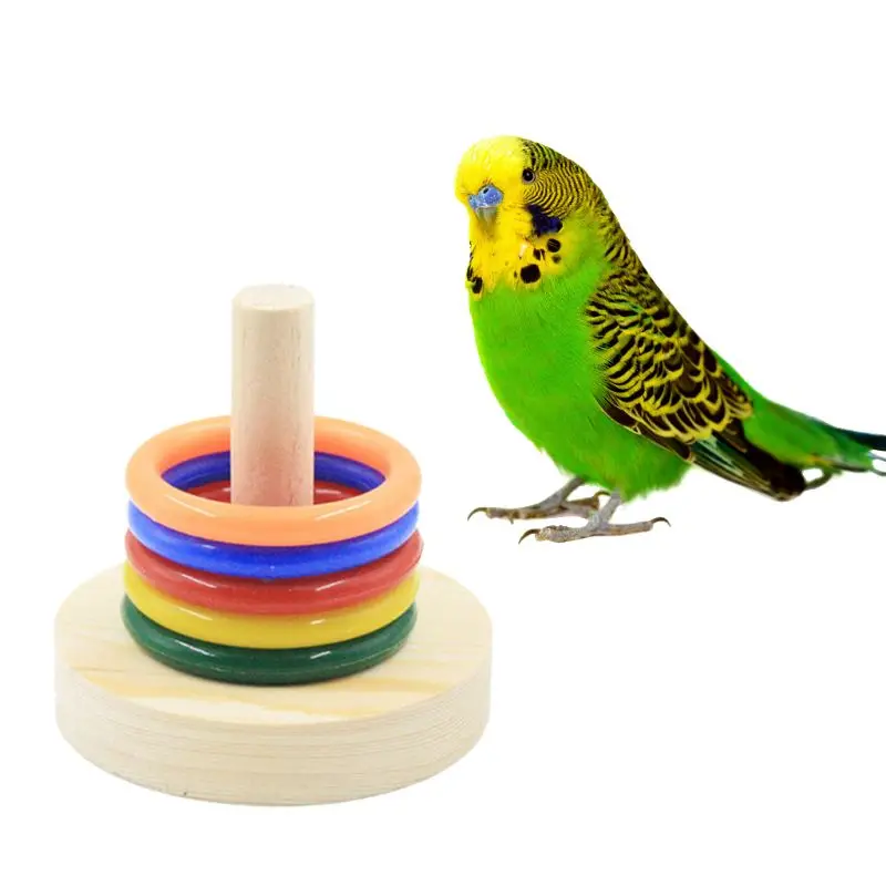 

Bird Parrot Wooden Platform Plastic Rings Intelligence Training Chew Puzzle Toy Pet Supply