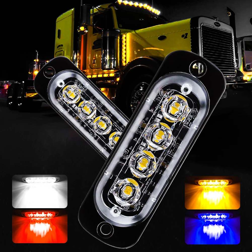 

DC12-24V Strobe Lights with Remote Control 4LED Car Side Marker Lights Grille Lights 16 Modes Warning Emergency Lights for Truck