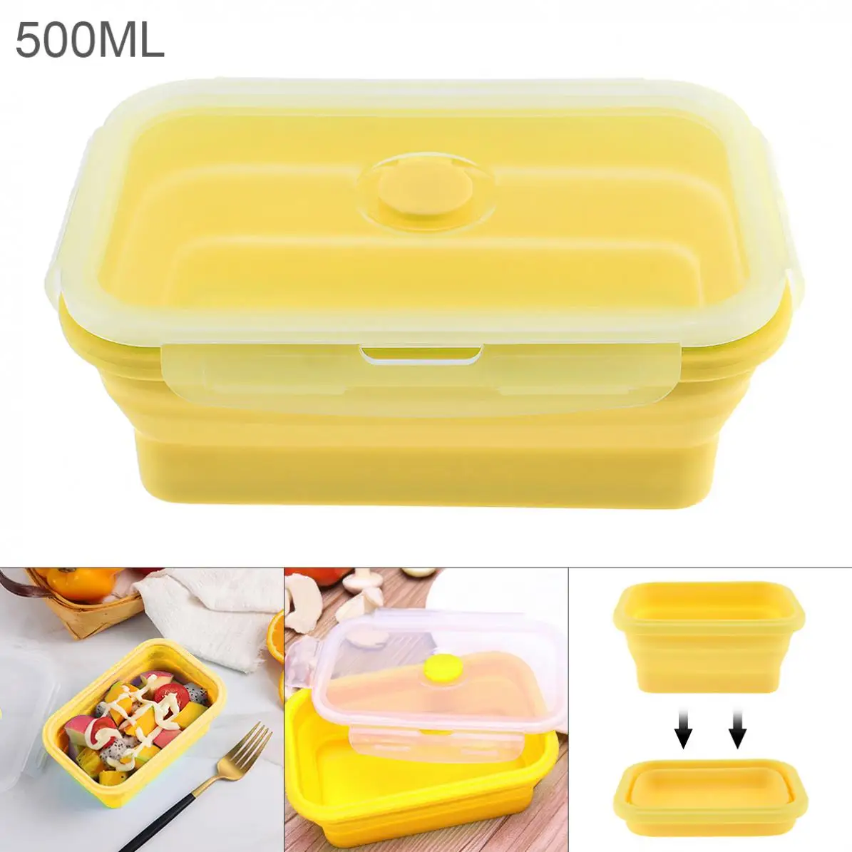 Желтый 500 мл Портативный Прямоугольный силиконовый масштабируемый складной