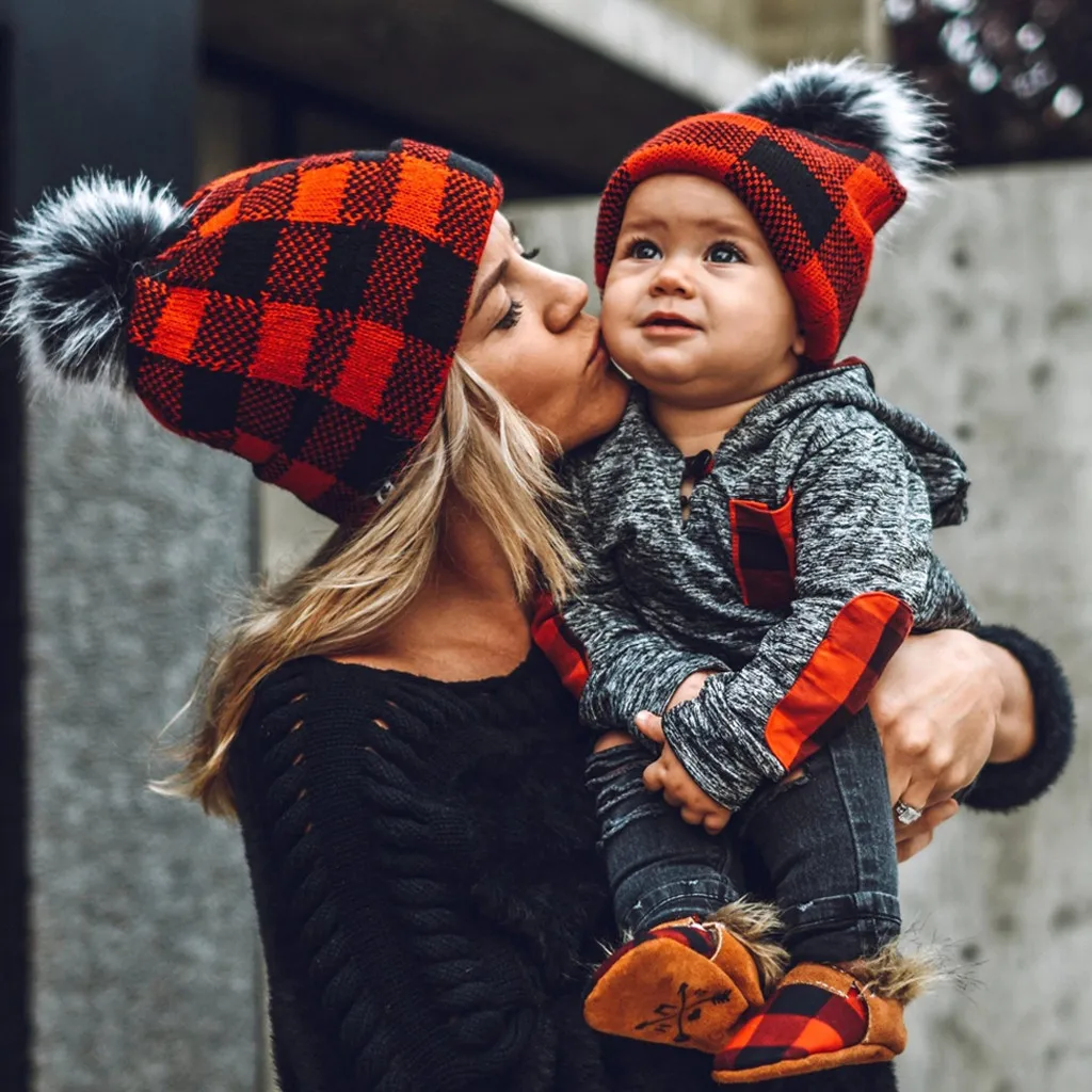 35 # модная меховая решетка для мамы и ребенка вязаная теплая шапка домашняя