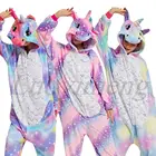 Детский Теплый мультяшный цельный ночной костюм комбинезон для мальчиков и девочек одежда для сна Подростковая Рождественская Пижама для единорога пижамы