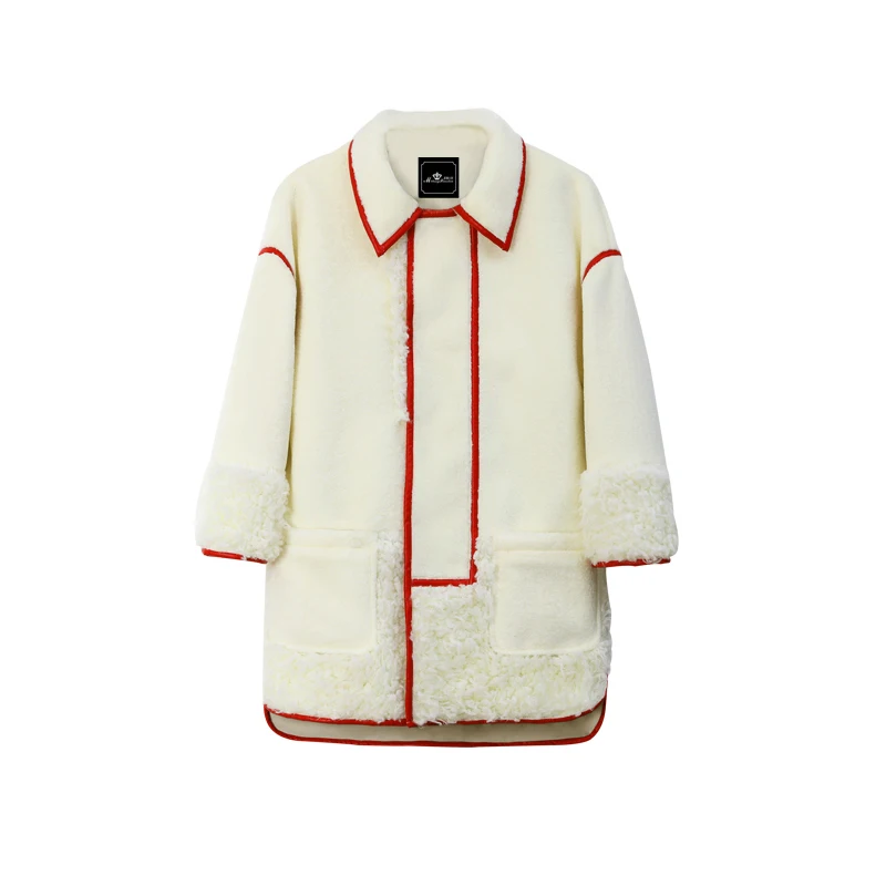 Женское шерстяное пальто модное длинное из искусственного меха с отворотами