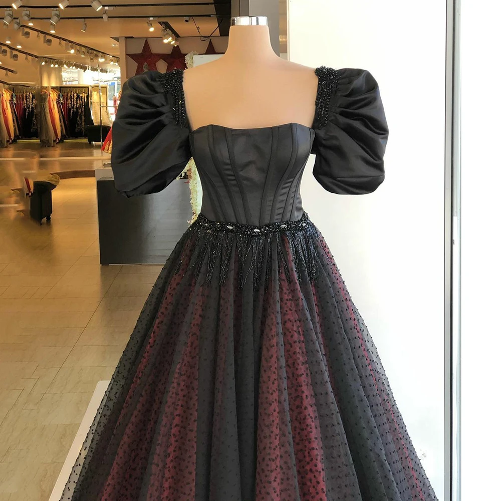 Черное ТРАПЕЦИЕВИДНОЕ Сетчатое платье UZN в горошек для выпускного вечера с