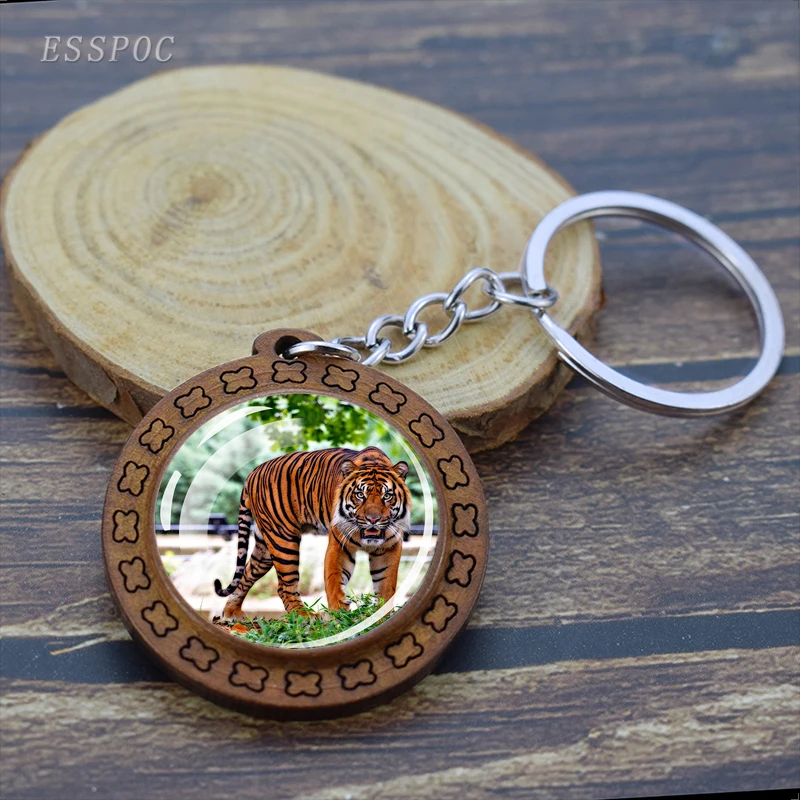 Тигровый деревянный брелок для ключей брикет ювелирные изделия стеклянный