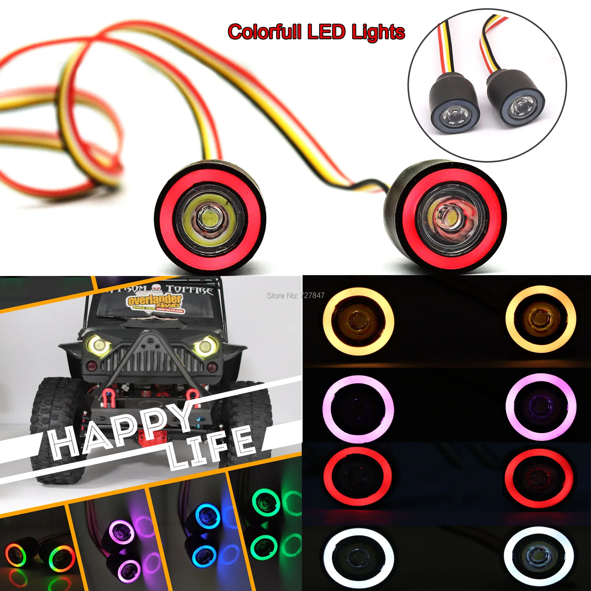

Multiple Colour Colorful Angel Eye Lamp RGB LED Lights with 58cm Cable For 1/10 RC Crawler Car SCX10 TRX4 D90 W-rangler RC