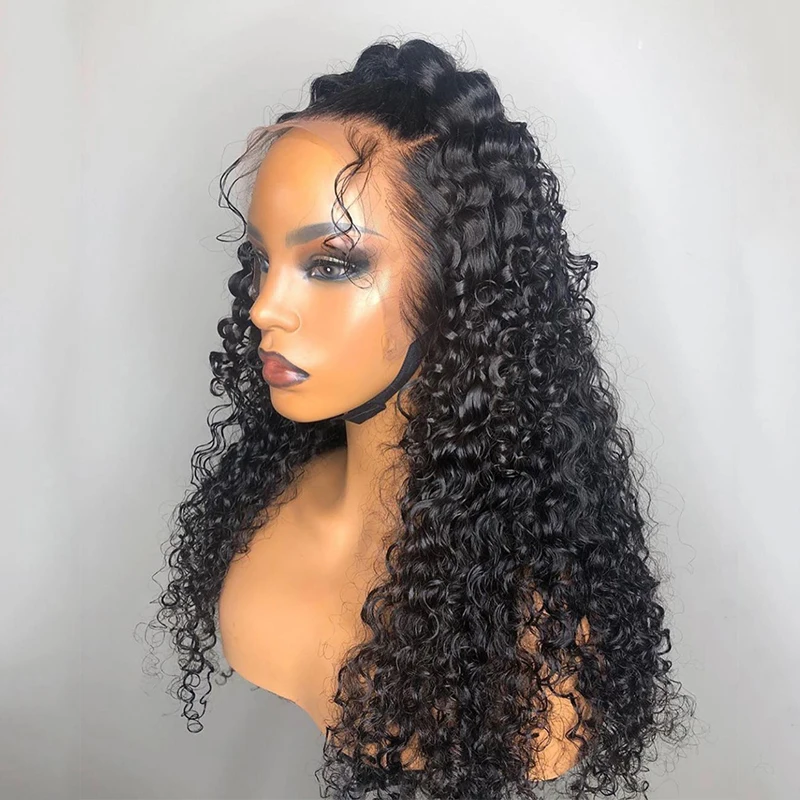 26 Inch Long Black Kinky Curly Lace Front Wigs Synthetic Wig Heat Resistant Pre Plucked Lace Wigs For Black Women