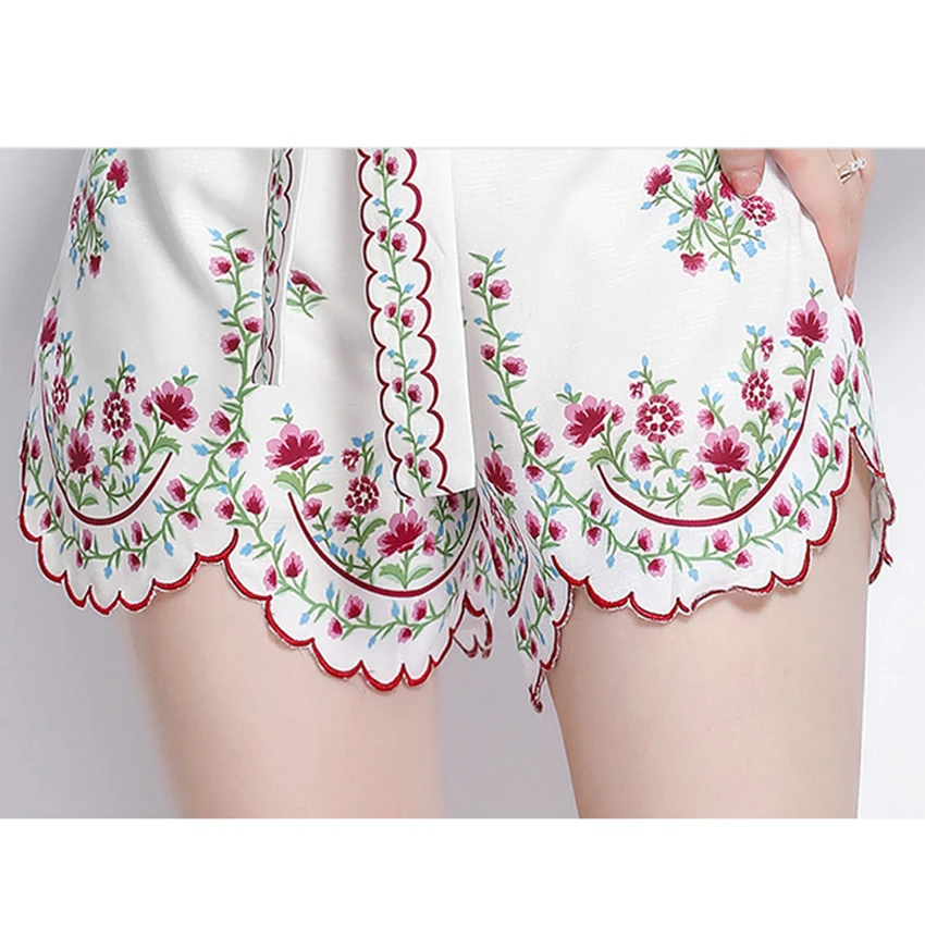 

European Fashion Runway Two Pieces Suits Women Floral Print Lantern Sleeve Shirts Designer Tops 2 Piece Shorts Outfits Sets