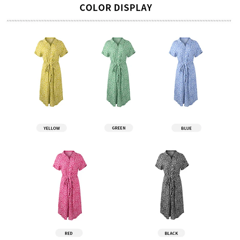 

New Dress Women Casual Short Sleeve Button T Shirt Dresses For Womens Summer Holiday Style Sun dress Printde Floral