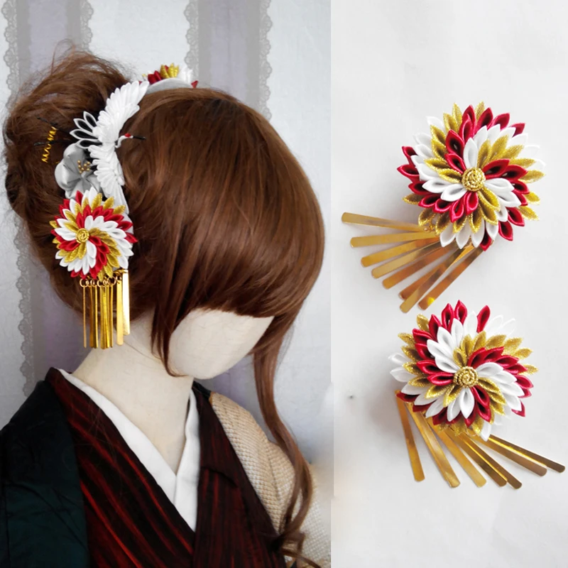 1 шт. заколка для волос ручной работы в японском стиле с цветами и кисточками