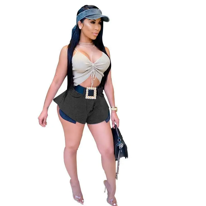 

2021 New Plus Size Sexy High Waist Blue Denim Washed Pockets Wide Leg Jeans Shorts Bottoms Feminino XS-S M 4XL 5XL