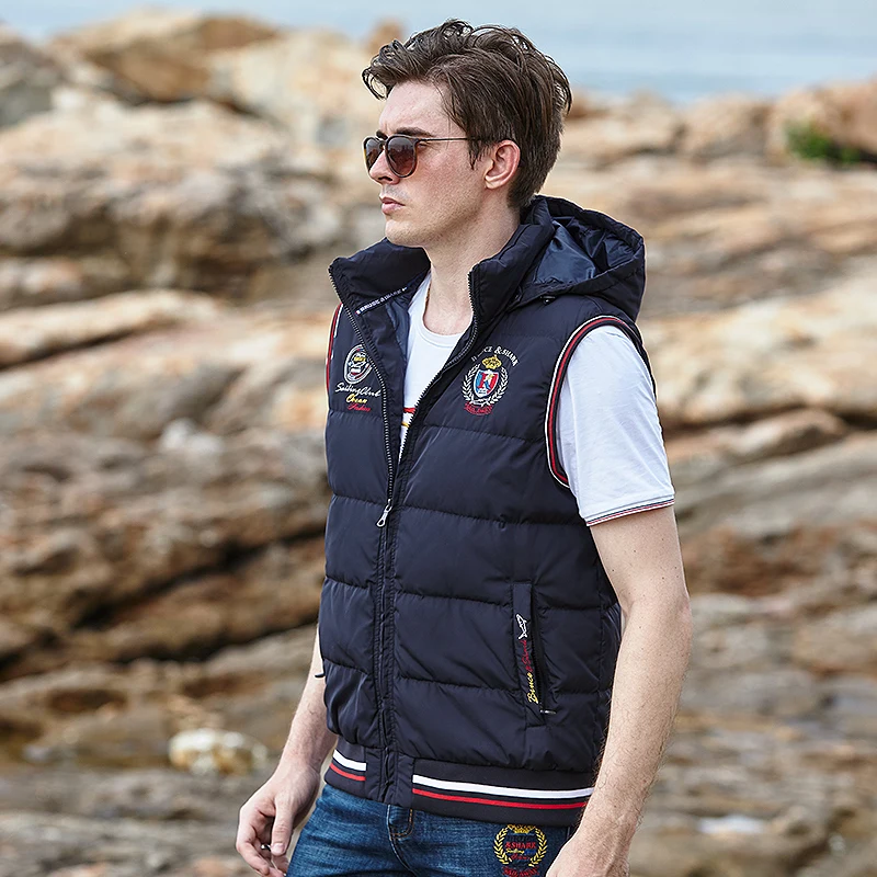 Мужской жилет зима 80% пуховик повседневный мужская куртка без рукавов теплый