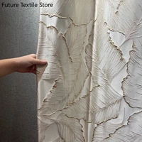 new high precision embossed gold thread jacquard beige leaf three dimensional curtain curtains for living dining room bedroom