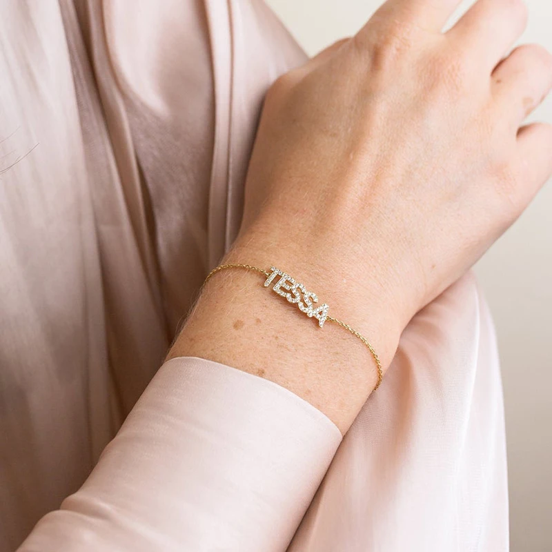 

Custom Crystal Initial Letter Bracelet Adjustable Name Zircon A-Z Bracelet Letter Pendant Bracelet For Women Jewelry Gift