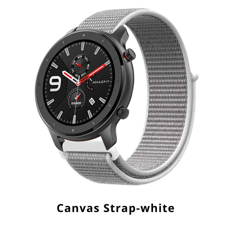 Canvas white Huami Amazfit GTR 47 мм умный Браслет замена металла Милана из нержавеющей стали кожаный силиконовый холст ремешок для часов - Цвет: Canvas white