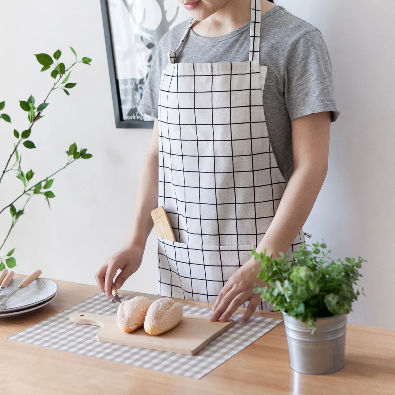 Японский фартук из хлопчатобумажной и льняной ткани домашняя кухонная