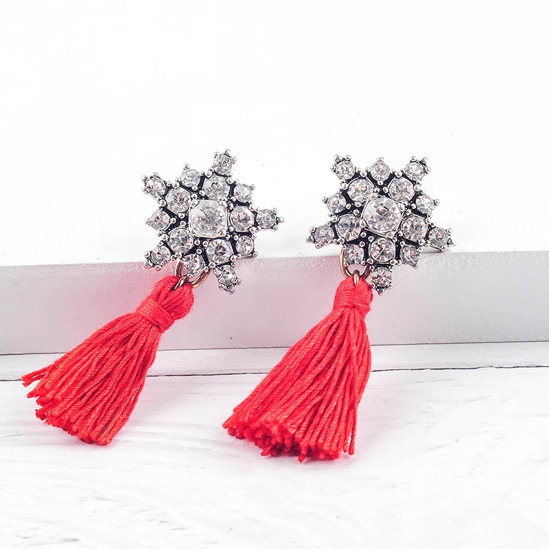 2019 KPOP красные серьги кисточки с кристаллами в виде Снежинки Висячие этнические