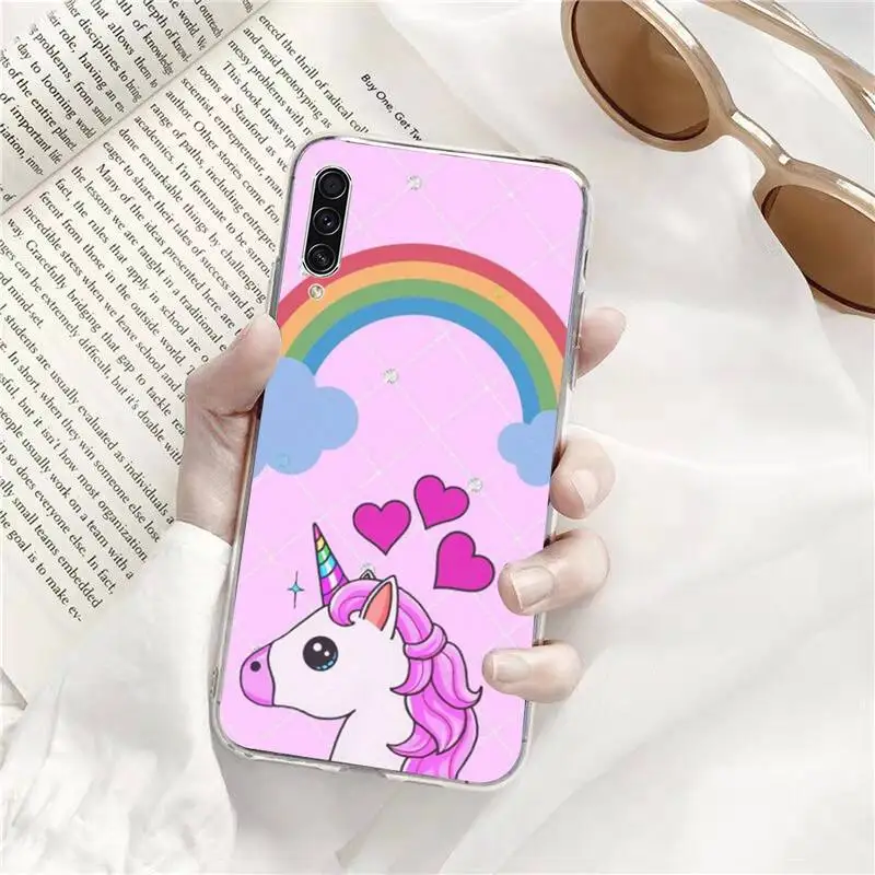 

Cartoon pink unicorn Phone Case Transparent for Samsung s9 s10 s20 Huawei honor P20 P30 P40 xiaomi note mi 8 9 pro lite plus