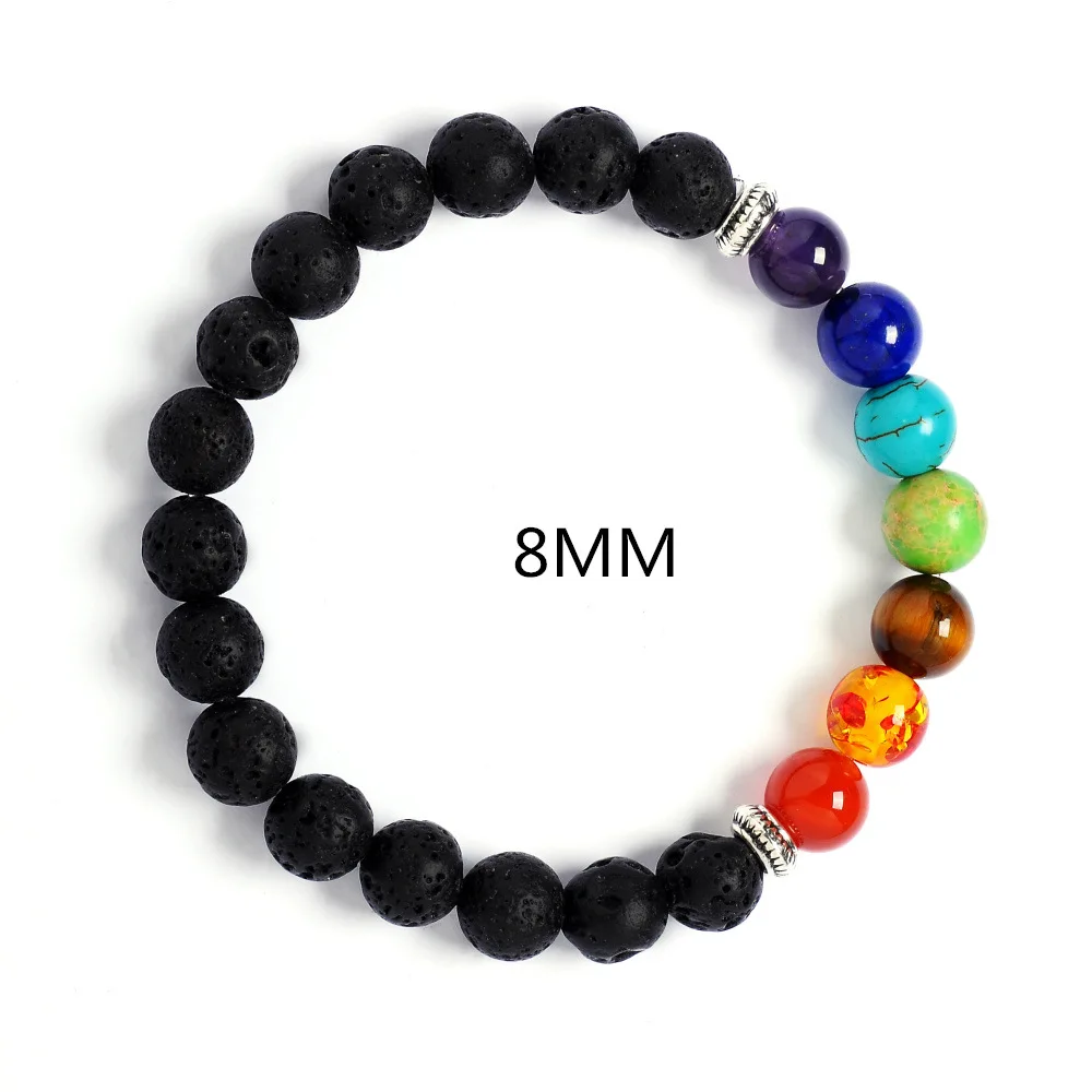 

2021 New Hot Sale 8mm High Quality Volcanic Stone Series Buddha Head Lion Yoga Buddhist Seven Chakra Bracelet Bijoux