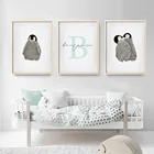 Прекрасный ребенок пингвина Индивидуальные Имя холст картина Детская Wall Art Печать девушки фотографии Плакаты детской комнаты интерьера домашний декор