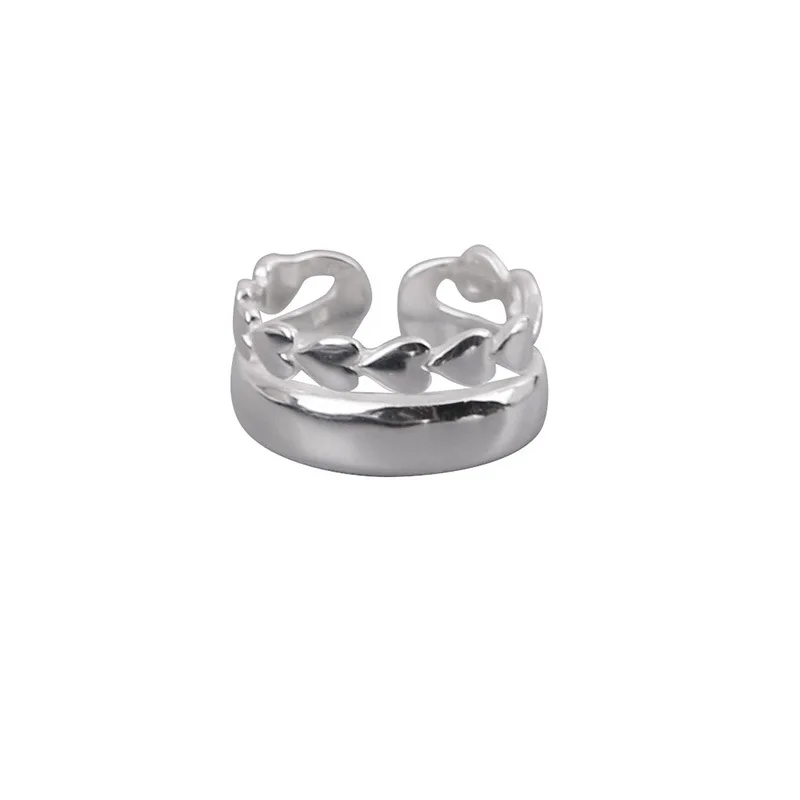

100% S925 sterling silver fashion love bright silver double ins cold wind open ring
