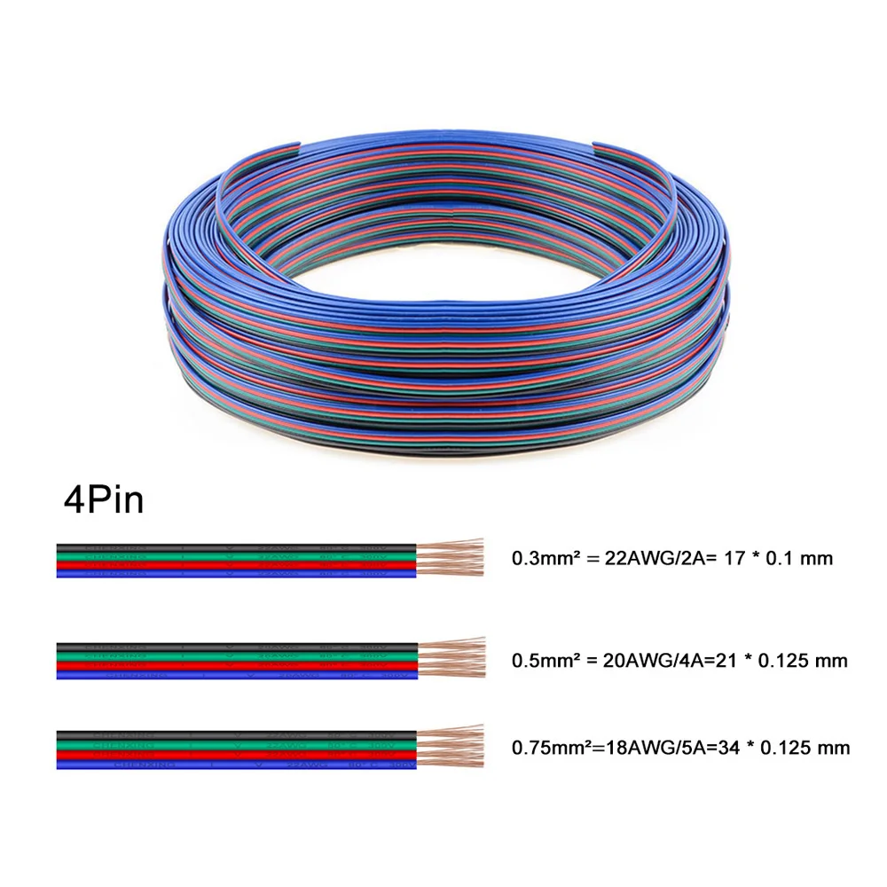 Электрические провода 10 м 2pin 3pin 4pin 5pin WS2812B Разъем светодиодного кабеля 22AWG 20AWG 18AWG