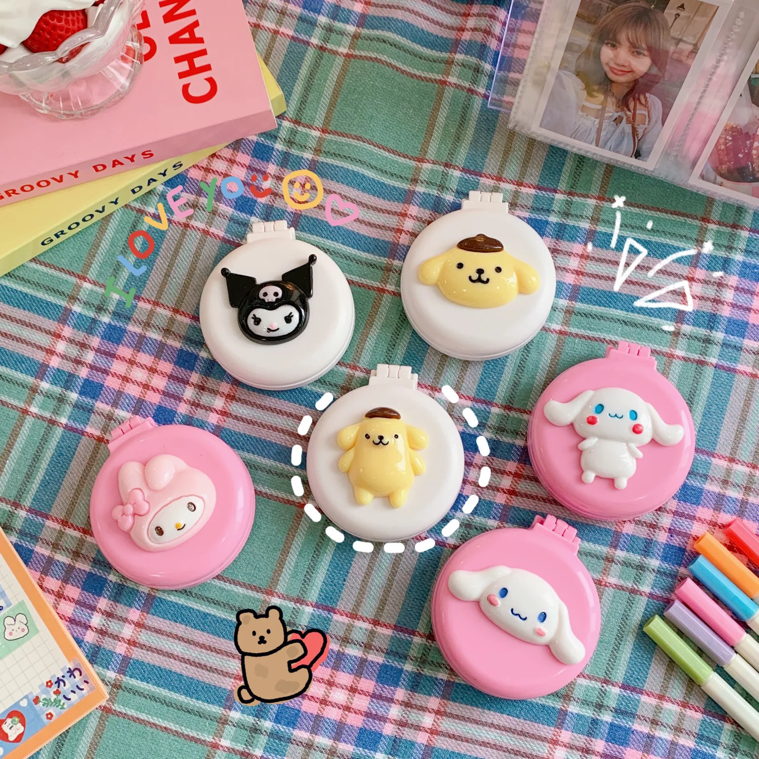 SW с массажной расческой портативное косметическое зеркало милое одностороннее