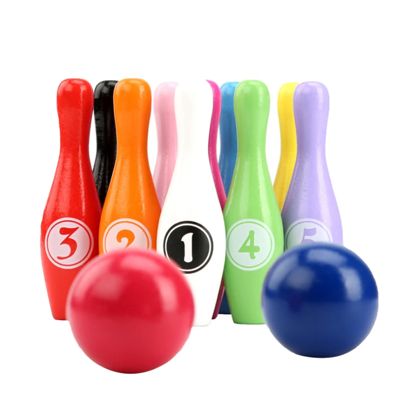 Kids Bowling Toys Set 10 Colorful Pins 2 Balls Toddlers Printed with Number Gift for Boys Girls 1-6Years Old | Спорт и развлечения
