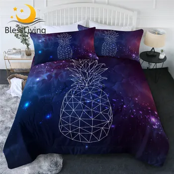 BlessLiving Pineapple Summer Quilt Set 3D Print Starry Sky Air-conditioning Duvet Geometric Bed Cover Fruit Hipster Home Decor 1