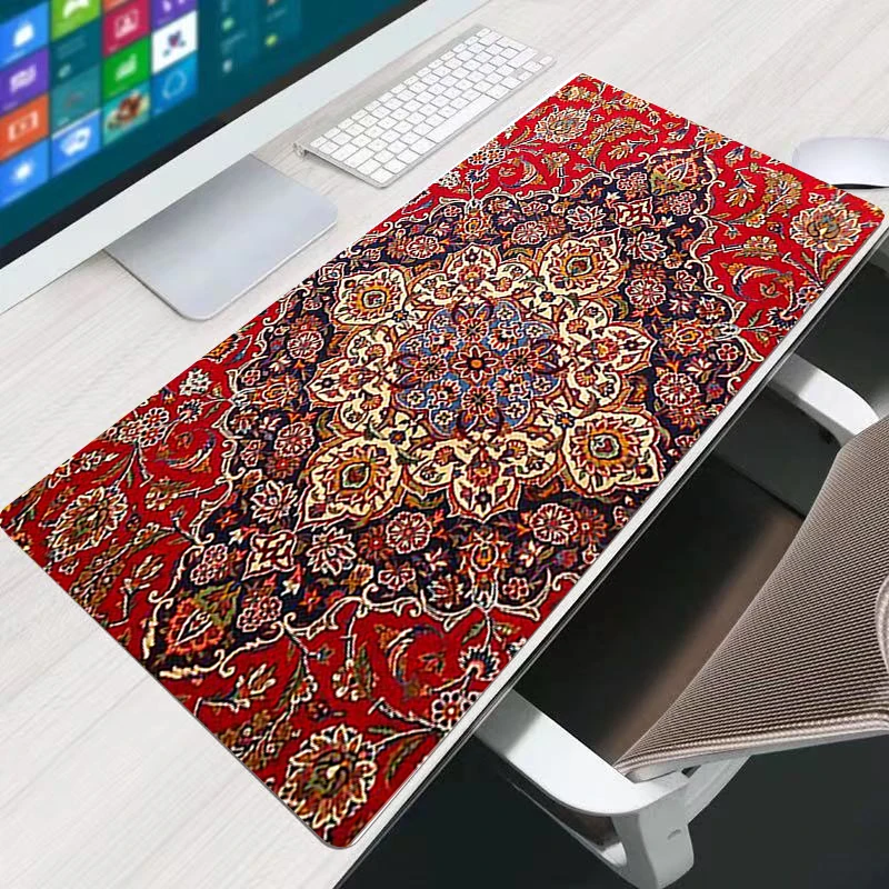 

Design 40x90cm Large Mouse Pad Persian Carpet Laptop Pc Gamer Keyboard Mousepad Edge White Tassel Rubber Table Mat for Pet