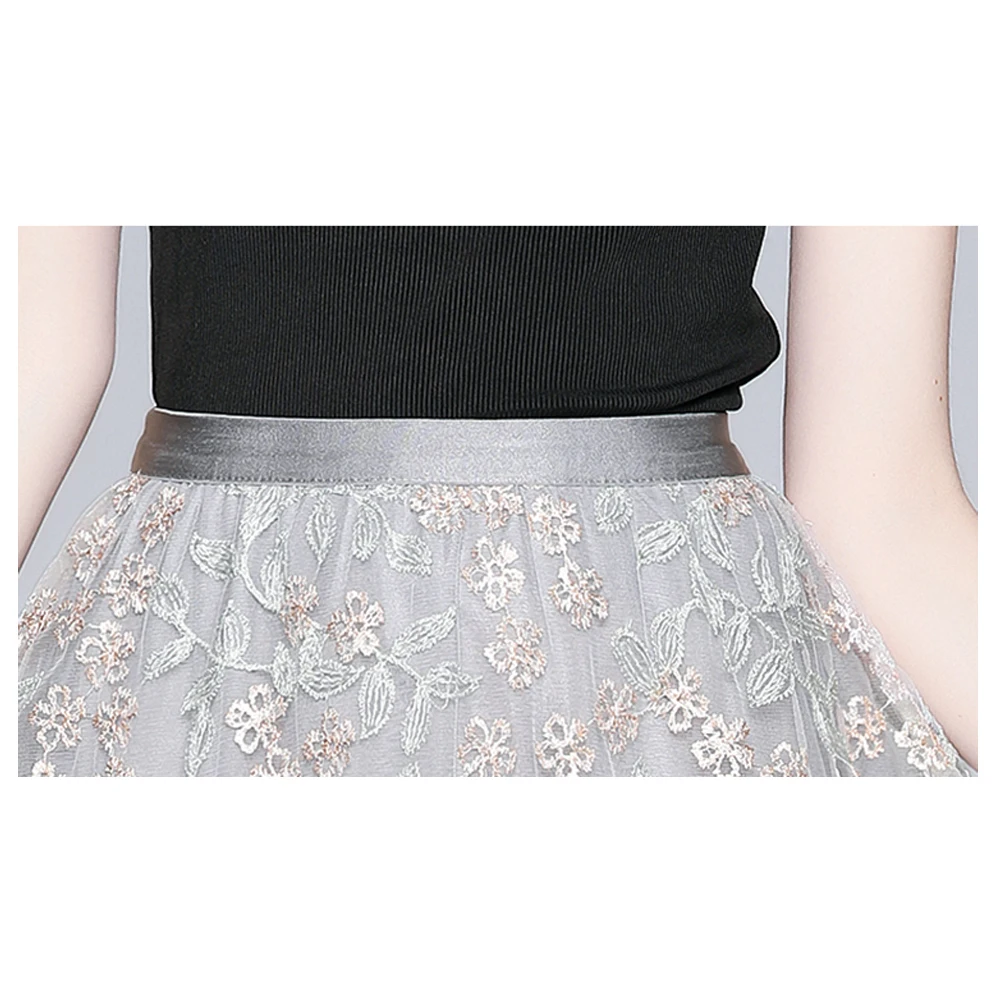 

Simgent Two Piece Set Women Skirt Lace Embroidery A Line Cotton Tshirt Midi Skirts Woman Summer Clothing Elegant SG16253