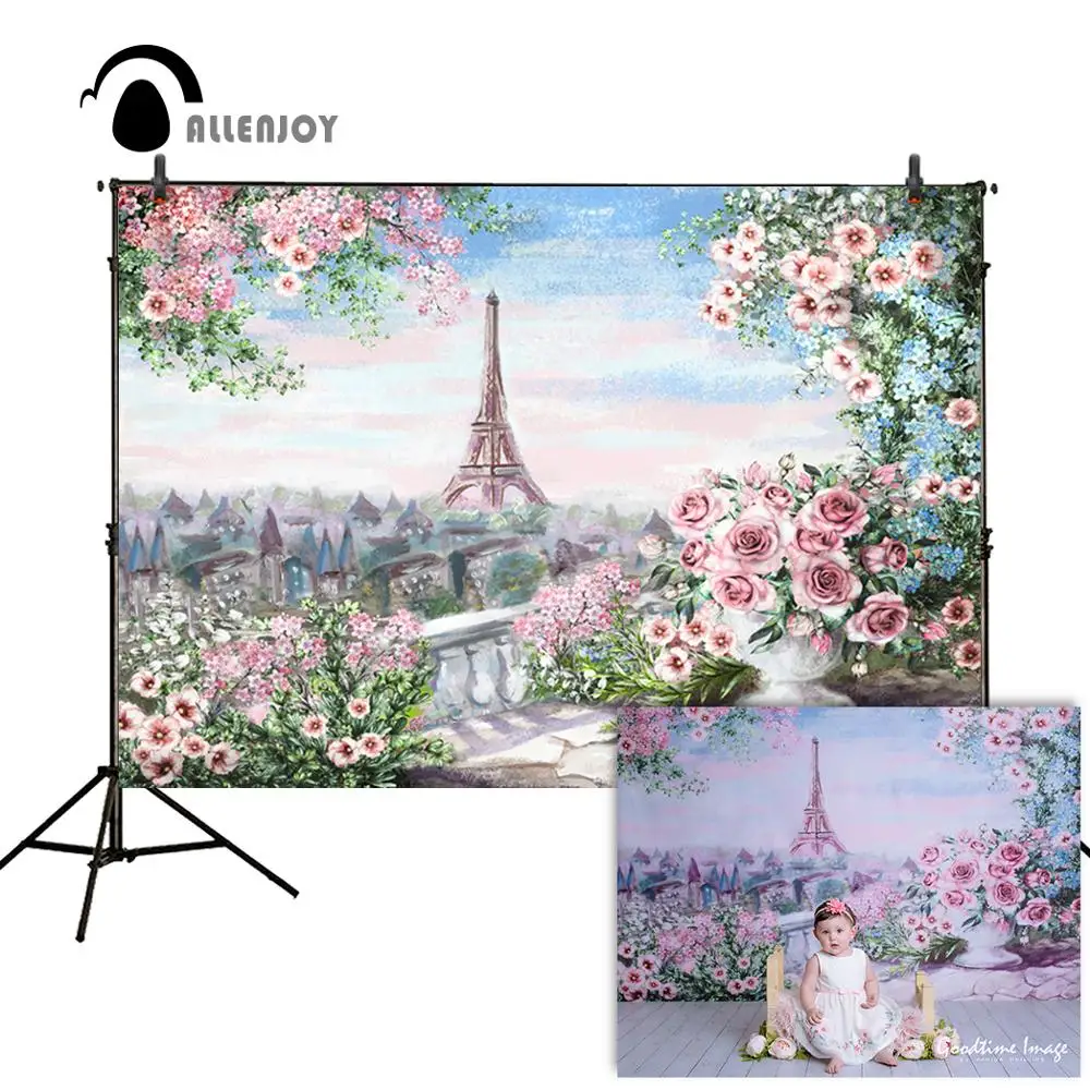 Allenjoy Фотофон с Эйфелевой башней розовые цветы красивый фон для детской