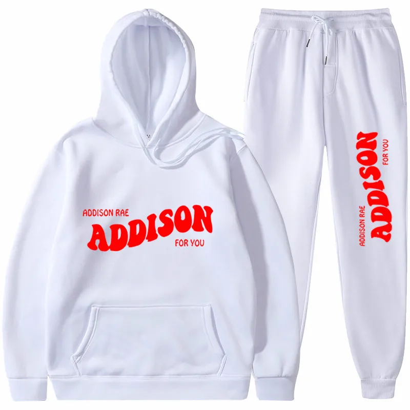 

Толстовка с капюшоном addison rae из двух предметов Толстовка с длинным рукавом + штаны для бега стильная уличная одежда в стиле хип-хоп 2020