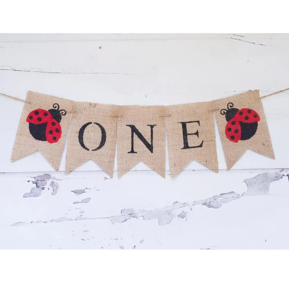 Божья коровка с днем рождения Мешковина баннер в горошек декор для первого дня |