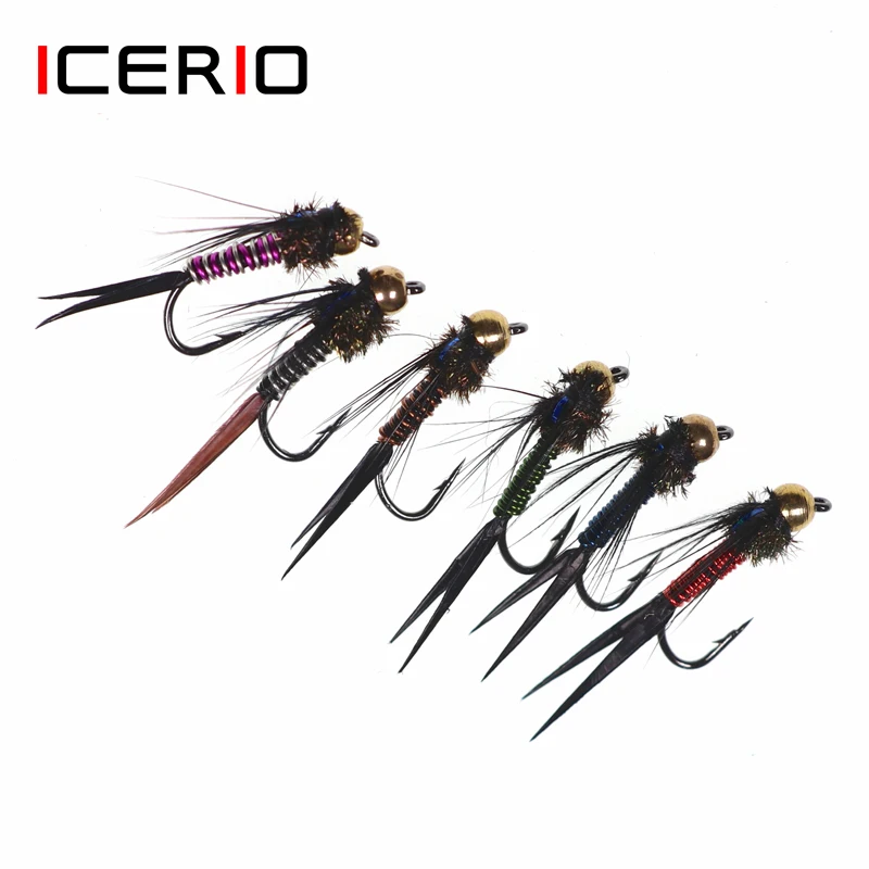 

ICERIO 12PCS Zebra Colors Copper John Nymphs Mayfly Stonefly Attractor Trout Fishing Fly Lures