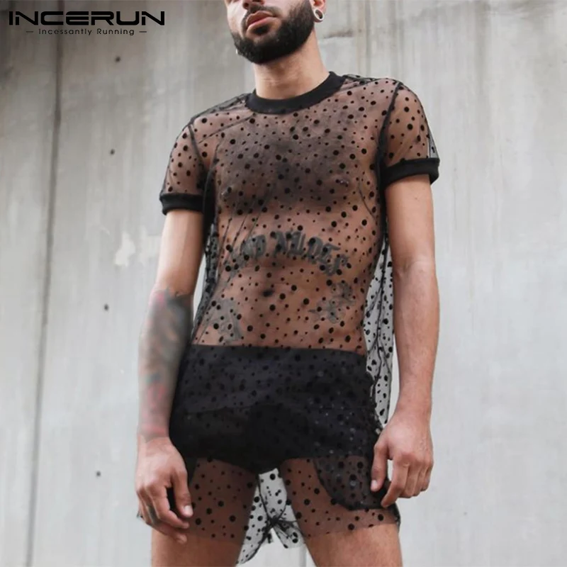 

Костюм мужской сетчатый прозрачный в горошек, с коротким рукавом и шортами